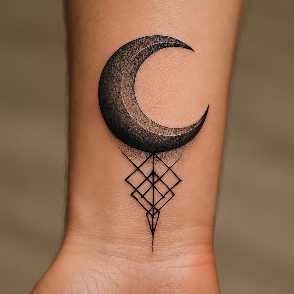 AI-generated crescent moon tattoo previewed on a wrist